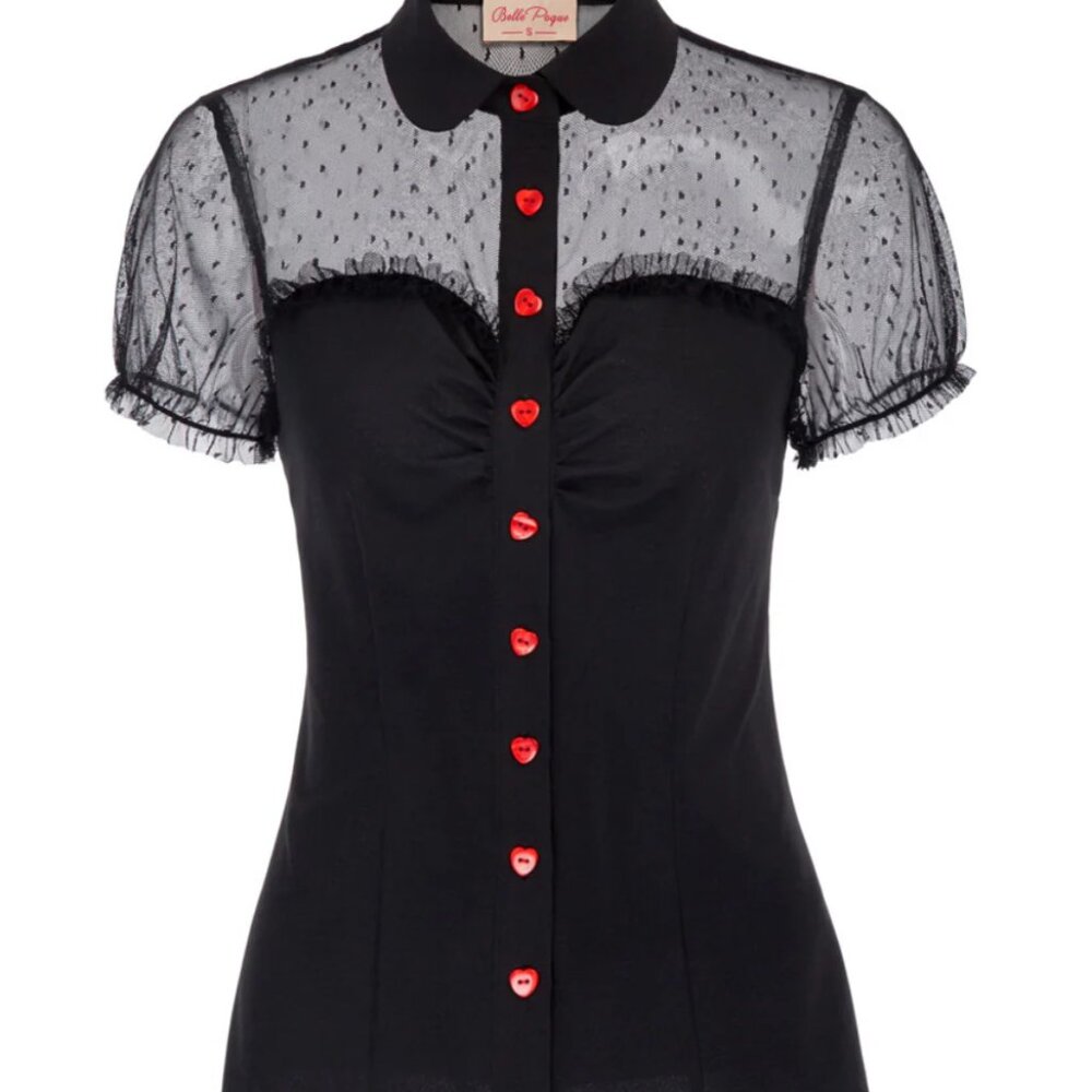 Lace and red heart button top, size L